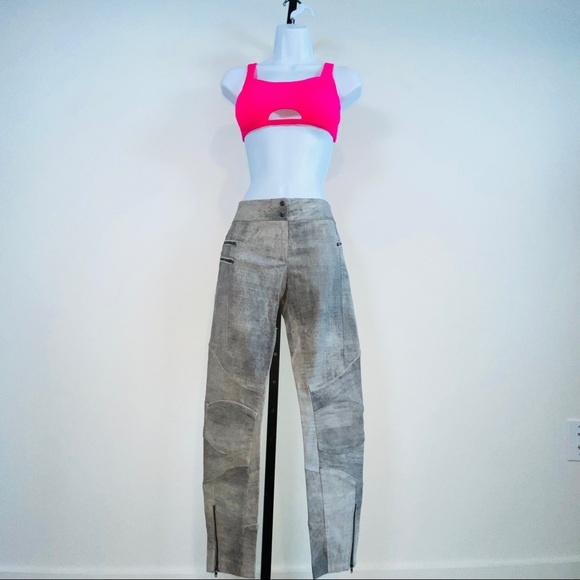 Shades of Gray Abstract Style Genuine Leather Biker Pants with Stretch Size 4 - Picture 7 of 12